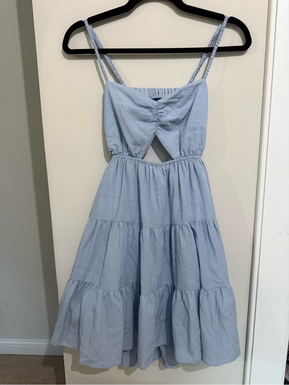 Light Blue Gingham Sun Dress with Front Cutout